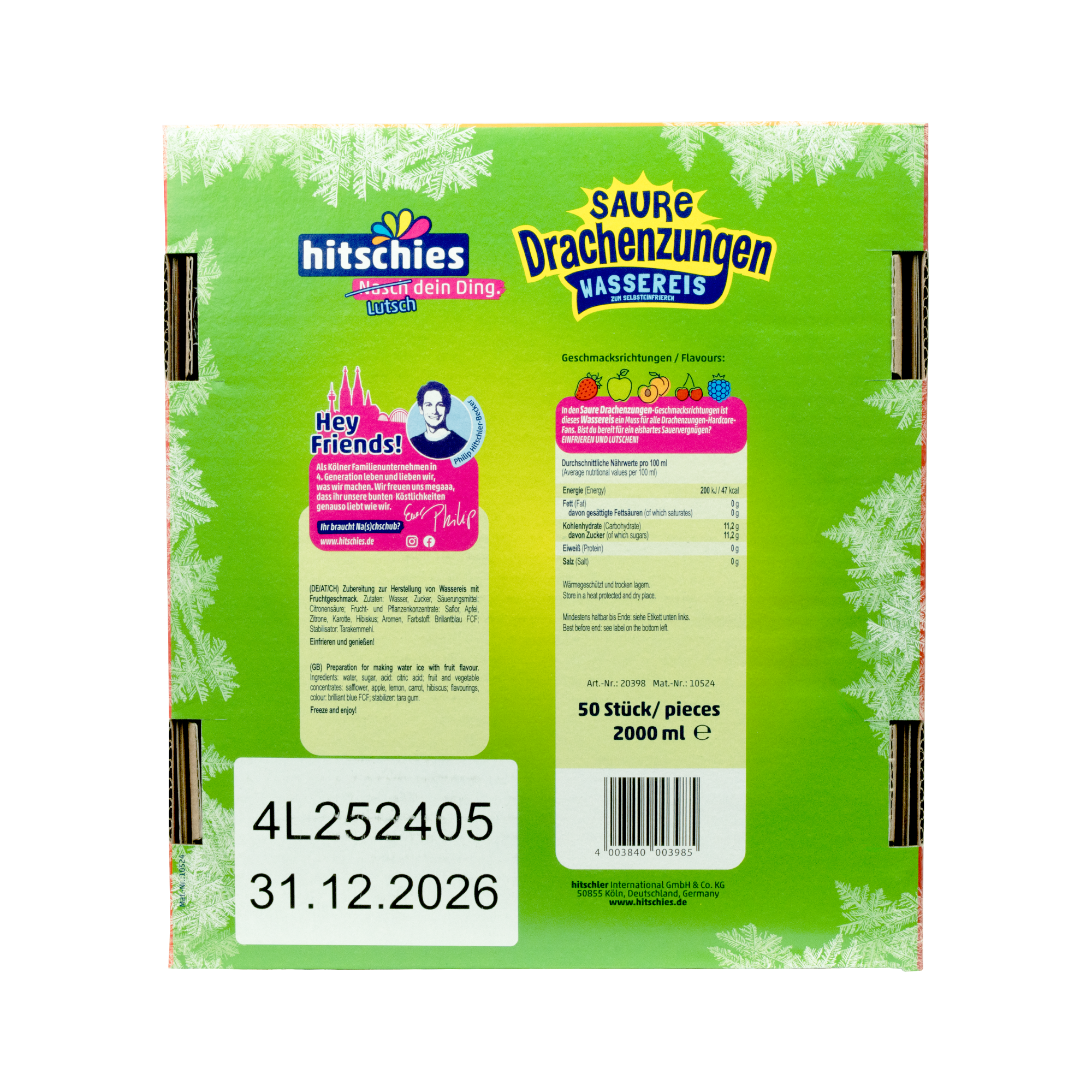 Sour Dragon Tongues Water Ice 50 Pack 